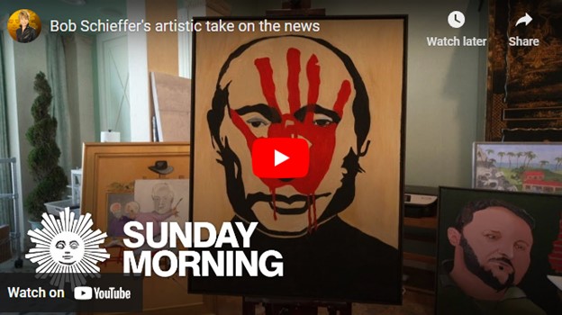 Painting of Putin w red palm on his face
