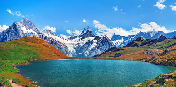 Mountain with lake in front