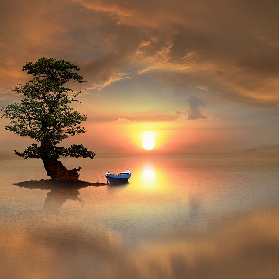 Sunset with a tree on an island