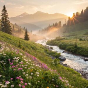 sunrise river thru mountains