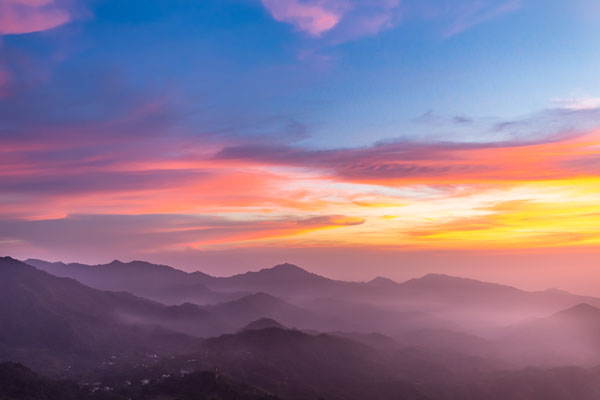 Sunset, mountains in foreground
