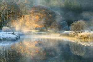 Peaceful, misty morning on a river