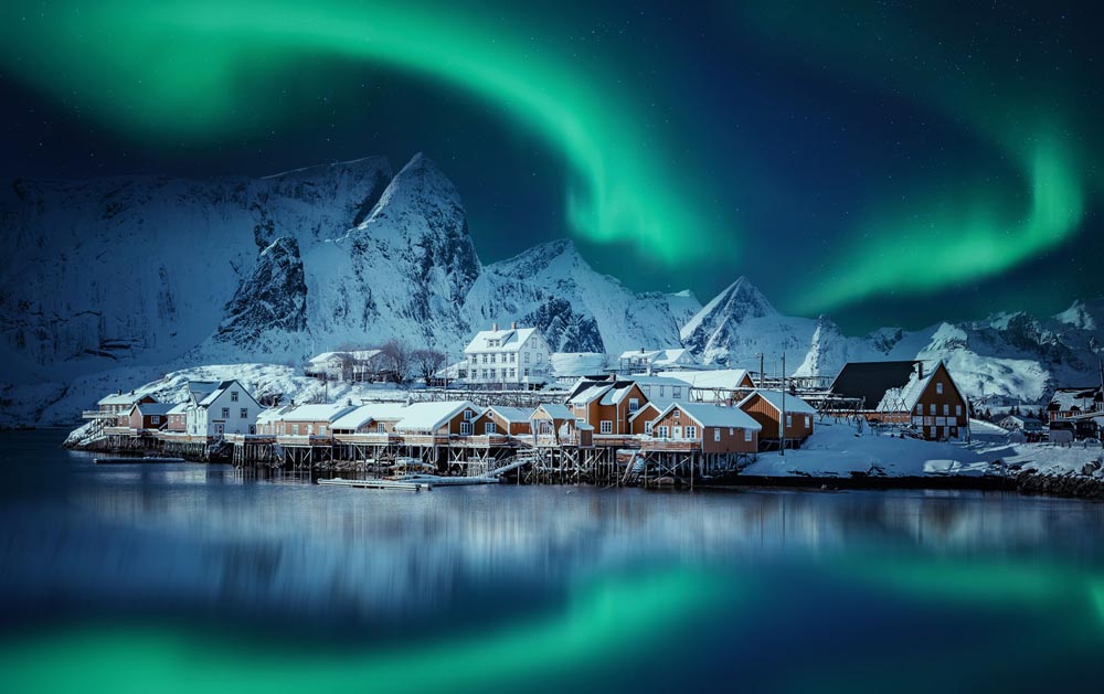 Aurora borealis in winter time